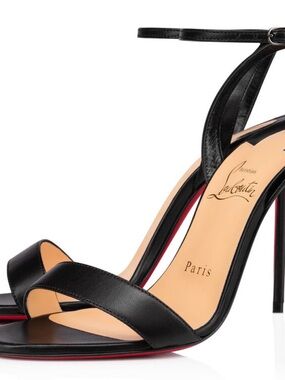 Christian Louboutin Loubigirl 100 Black Nappa Leather Ankle-Strap Sandals 8.5